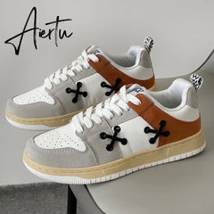 Pink Women Vulcanized Shoes Chunky Sneakers Women Flats New Design Sport Shoes Lace Up Women Shoes Fashion Walking Sneakers Aiertu