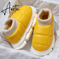 Platform Boots for Women Winter Casual Cotton Shoes for Female Outdoor Non-slip Waterproof PU Leather Laides Ankle Boot Aiertu