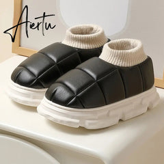 Platform Boots for Women Winter Casual Cotton Shoes for Female Outdoor Non-slip Waterproof PU Leather Laides Ankle Boot Aiertu