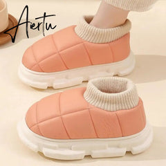 Platform Boots for Women Winter Casual Cotton Shoes for Female Outdoor Non-slip Waterproof PU Leather Laides Ankle Boot Aiertu
