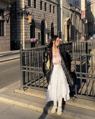 Pleated ear edge high waist Casual Long skirt with split back Women Summer Fashion Simple Sweet Clothing y2k Aiertu