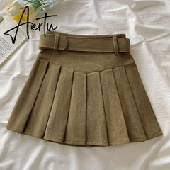 Pleated Mini Skirts Women Japan Students Corduroy Preppy Style Autumn Winter Basic Solid Bottoms Chic Vintage JK Slim All-match Aiertu