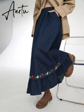 Plus Size Autumn Winter Corduroy Skirt Women Literature Vintage Midi Long Skirts Female Elastic High Waist A-line Pleated Skirt Aiertu