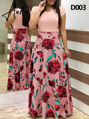 Plus Size Women's Summer Print Stitching Flower Long Banquet Dress Bodycon Dress Elegant Sexy Woman Super Long Dress Aiertu