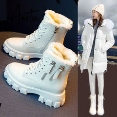 Pofulove Black Boots Winter Shoes Women Ankel Boots Goth Shoes Platform Boots Snow Booties Woman Warm Botas Fall Flat Zapatos Aiertu