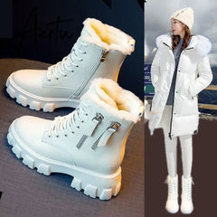 Pofulove Black Boots Winter Shoes Women Ankel Boots Goth Shoes Platform Boots Snow Booties Woman Warm Botas Fall Flat Zapatos Aiertu