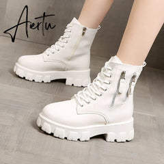 Pofulove Black Boots Winter Shoes Women Ankel Boots Goth Shoes Platform Boots Snow Booties Woman Warm Botas Fall Flat Zapatos Aiertu