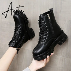 Pofulove Black Boots Winter Shoes Women Ankel Boots Goth Shoes Platform Boots Snow Booties Woman Warm Botas Fall Flat Zapatos Aiertu
