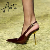 Pointed Thin Heel Sexy Fashion Show High Heel Sandals New One Line Buckle Strap European American Size 34-43 Women's Shoes Aiertu