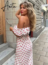 Polka Dot Ruffles Bandage Maxi Dress Women Off Shoulder Slim Elegant Party Dress Summer Beach Holiday Sundresses Aiertu