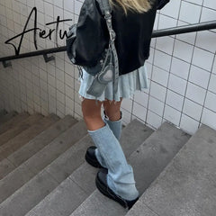 Preppy Style Vintage Cute Pleated Skirts with Leg Warmers Y2K Kawaii Low Waisted Mini Skirt 2000s Retro Aesthetics Streetwear Aiertu