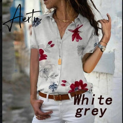 Print V-Neck Chiffon Blouse Women Tops Blouses Summer Elegant Short Sleeve Female Work Shirts Plus Size 5XL Lapel Blusas Aiertu