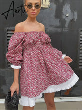 Printed Off-Shoulder Ruffled Mini Dress For women Square Collar Fashion Casual Elegant Party Dress Evening Mini Dress Aiertu