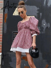 Printed Off-Shoulder Ruffled Mini Dress For women Square Collar Fashion Casual Elegant Party Dress Evening Mini Dress Aiertu