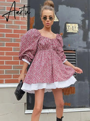 Printed Off-Shoulder Ruffled Mini Dress For women Square Collar Fashion Casual Elegant Party Dress Evening Mini Dress Aiertu