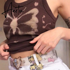 Printed Sleeveless Graphic T Shirts Y2k Aesthetic Clothes Crop Top Streetwear Tanks Aiertu
