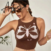 Printed Sleeveless Graphic T Shirts Y2k Aesthetic Clothes Crop Top Streetwear Tanks Aiertu