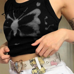 Printed Sleeveless Graphic T Shirts Y2k Aesthetic Clothes Crop Top Streetwear Tanks Aiertu