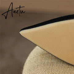 Pumps Shoes Women Mid Heel Fashion Sexy Spring Sheepskin Pointed Toe Thin Heel Office Party Black Handmade Shoe Big Size 42 Aiertu