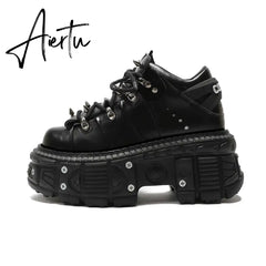 Punk Small Leather Women's Metal Gothic Dark Muffin Lolita Rivet Niche Y2g Hot Girl Platform Shoes Aiertu