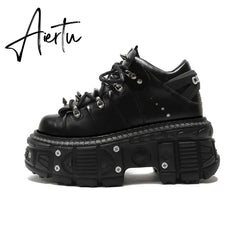 Punk Small Leather Women's Metal Gothic Dark Muffin Lolita Rivet Niche Y2g Hot Girl Platform Shoes Aiertu