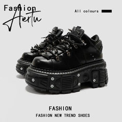 Punk Small Leather Women's Metal Gothic Dark Muffin Lolita Rivet Niche Y2g Hot Girl Platform Shoes Aiertu