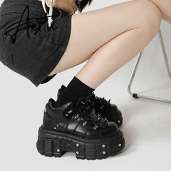 Punk Small Leather Women's Metal Gothic Dark Muffin Lolita Rivet Niche Y2g Hot Girl Platform Shoes Aiertu