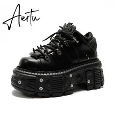 Punk Small Leather Women's Metal Gothic Dark Muffin Lolita Rivet Niche Y2g Hot Girl Platform Shoes Aiertu