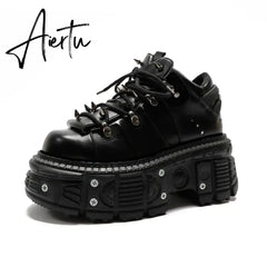 Punk Small Leather Women's Metal Gothic Dark Muffin Lolita Rivet Niche Y2g Hot Girl Platform Shoes Aiertu