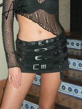 Punk Style Mini Skirt with PU Belts Y2k Gothic Low Rise Hot Sexy Super Short Skirt Streetwear 2000s Women's Outfits Chic Aiertu