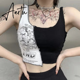Punk Style Patchwork Tank Tops Aesthetic Letter And Graphic Print Women Crop Top Color Blocking Sleeveless Streetwear Aiertu
