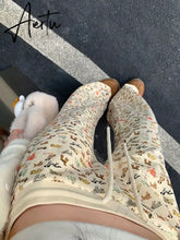 Puppy Print Casual Sweat Y2k Pants Female Autumn Winter Plus Fleece High Waisted Slim Rope Flared Straight Leg Pants Aiertu
