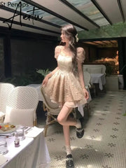 Pure Desire Mesh Dress Female First Love French Sweet Waist Temperament Tie Design Small Small Short Skirt Aiertu