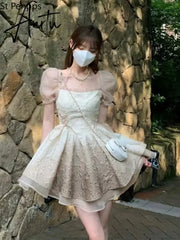Pure Desire Mesh Dress Female First Love French Sweet Waist Temperament Tie Design Small Small Short Skirt Aiertu