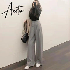Retro Solid Color Wild Straight Wide Leg Pants Female Spring New Korean Fashion High Waist Casual Long Pants Aiertu