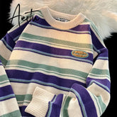 Retro Women Sweaters Winter Streetwear New Warm Knitted Tops Harajuku Hip Hop Loose Stripes Pullovers Couple Sweater Women Aiertu