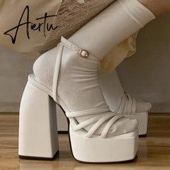 RIBETRINI Sexy Platform Open Toe Thick High Heels women's Sandals Banquet Fashion Elegant Brand Luxury women's Shoes Size 43 Aiertu