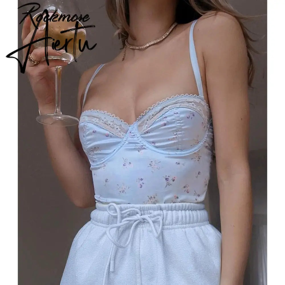 Rockmore Lace Aesthetic Crop Tops Women V Neck Sleeveless Tank Top Tee Cute Clothes Academia Vintage E Girl Camisole Streetwear Aiertu