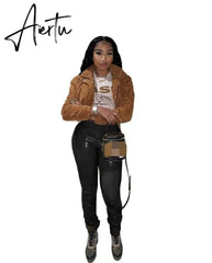 RT Casual Women PU Leather Pants Buttons Zippers Slit Long Legs Glossy Faux Leather Trousers Skinny High Street Outdoor Wears Aiertu