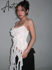 Ruffle Fringed Suspender Vest Women Sexy Off Shouder Backless Tank Tops Spring Summer Female Camisole Aiertu