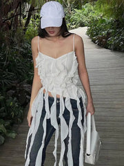 Ruffle Fringed Suspender Vest Women Sexy Off Shouder Backless Tank Tops Spring Summer Female Camisole Aiertu