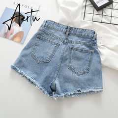 S-5XL Women Denim Shorts Summer Solid Color Casual Short Pants Hotgirls Beach Style Jean Pants Female Aiertu