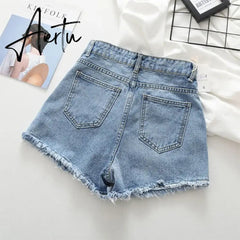 S-5XL Women Denim Shorts Summer Solid Color Casual Short Pants Hotgirls Beach Style Jean Pants Female Aiertu