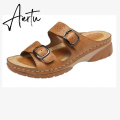 Sandals Shoes for Women Wedges Fashion Belt Buckle Platform Outdoor Walking Slippers Non-slip Open Toe Ladies Shoes Aiertu