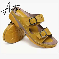 Sandals Shoes for Women Wedges Fashion Belt Buckle Platform Outdoor Walking Slippers Non-slip Open Toe Ladies Shoes Aiertu