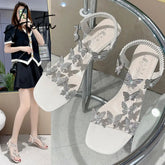 Sandals Women's Rhinestone Summer New Fashion Women's Shiny Butterfly Transparent High Heels Open Toe Sandalias Women's Shoes Aiertu