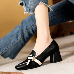 Aiertu Summer Women Chunky Pumps Thick High Heel Slip-On Waterproof Loafers Shoes Casual Vintage Square Toe Ladies Suit Shoes Aiertu