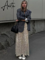 Sequin Female Sexy Maxi Skirt Summer Fashion Glitter High Waist Loose Elegant Club Long Skirt Sparkle Women Long Skirt New Aiertu