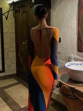 Sexy Backless Maxi Dress Fashion Print Long Sleeve Bodycon Party Dress Beach Outfits New Summer Evening Club Dress Aiertu