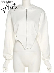 Sexy Cropped Zip Up Hoodie Women Hip Hop Ripped Oversized Hoodie Sweatshirt Long Sleeve Hooded Sweatshirt Streetwear Jacket Aiertu